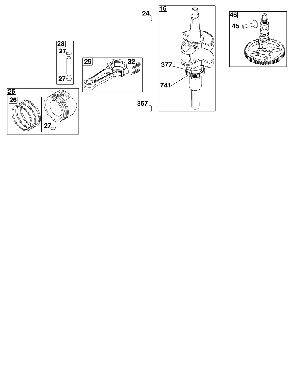 Crankshaft Group Diagram and Parts List for 44C877-0003-B5 400000 - 699999 Briggs and Stratton Engine